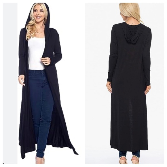 Boho  Long Draped Hooded Cardigan - Picture 2 of 2